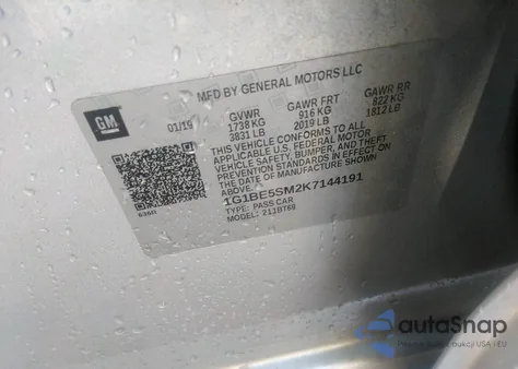 2019 Chevrolet Cruze Lt from USA, damaged, VIN 1G1BE5SM2K7144191